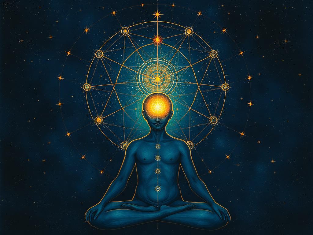 Meditating figure with cosmic mind