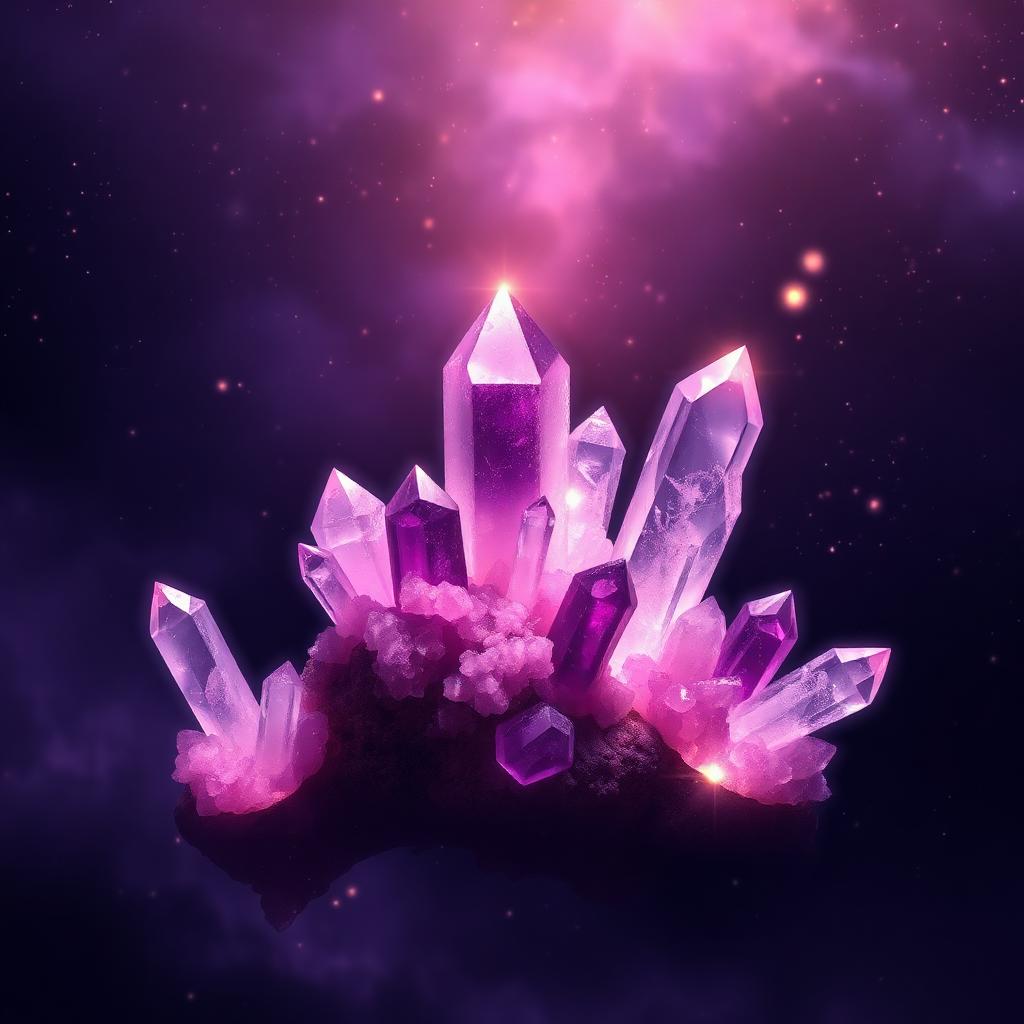 Luminous crystals against a cosmic violet sky