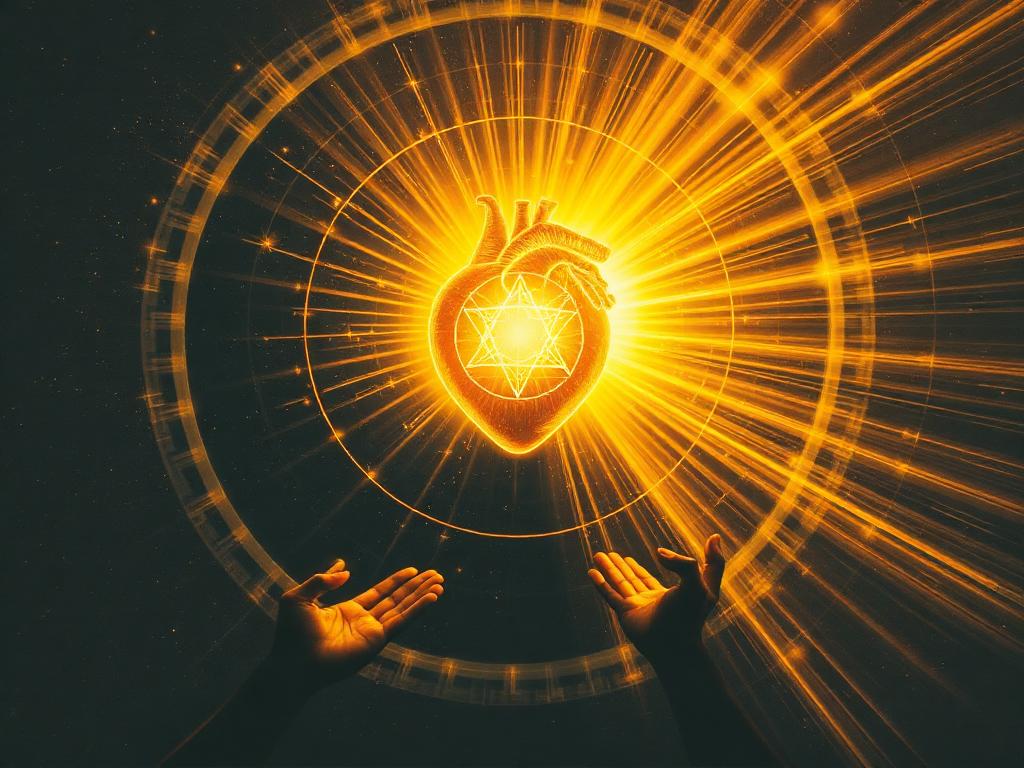 Heart radiating electromagnetic field with healing hands
