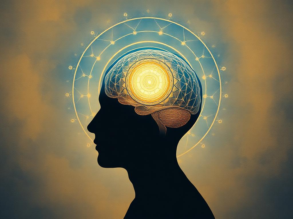 Silhouette with glowing sacred-geometry brain